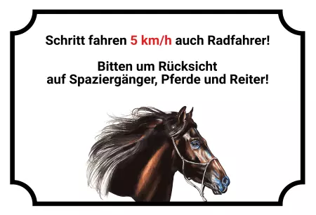 boxenschild pferdPferde Schritt fahren!! Bild